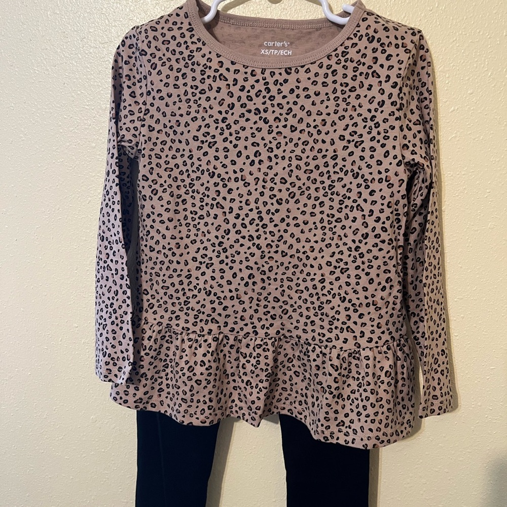 Carter's Animal Print Peplum Top and Black Leggings from Garanimals